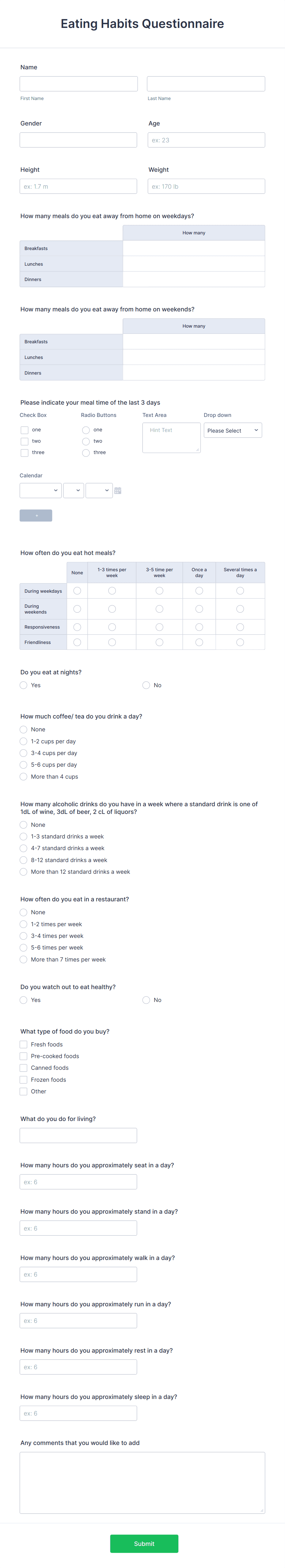 Eating Habits Questionnaire Form Template | Jotform