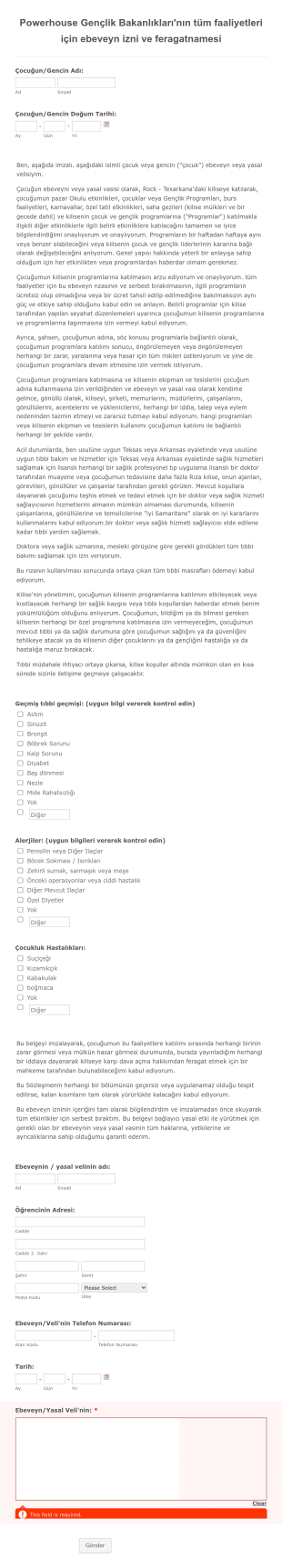 Ebeveyn İzni Ve Feragatname Form Şablonu