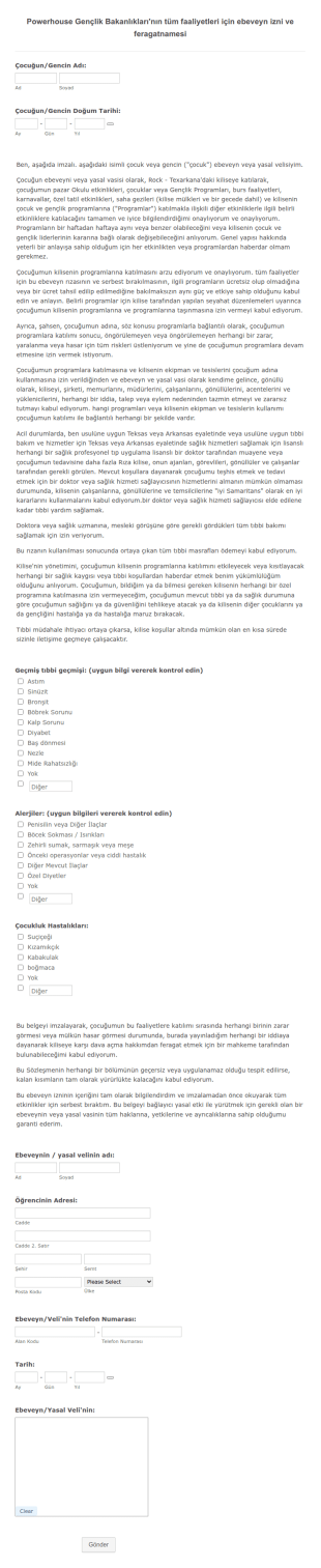 Ebeveyn İzni Ve Feragatname Form Şablonu