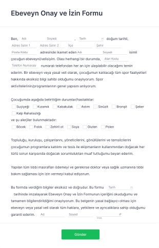 Ebeveyn Onay Ve İzin Form Template