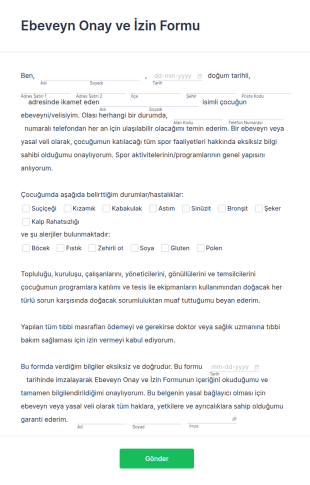 Ebeveyn Onay Ve İzin Form Şablonu