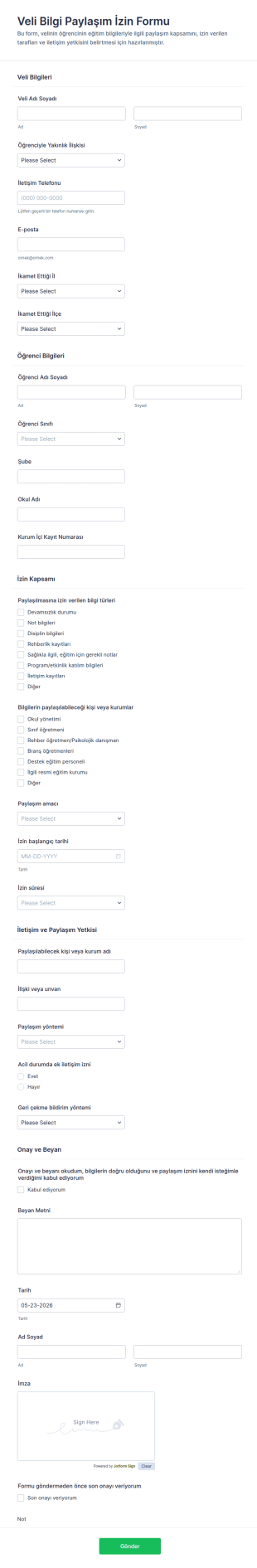 Ebeveynler İçin FERPA Bırakma Form Şablonu