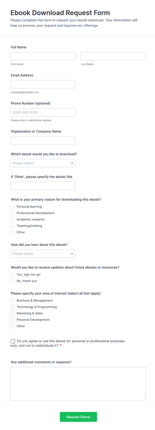 Ebook Download Request Form Template