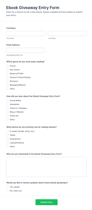 Ebook Giveaway Entry Form Template