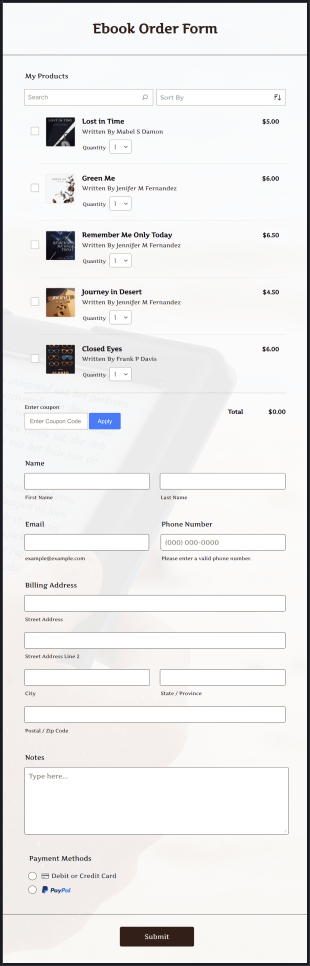 Ebook Order Form Template