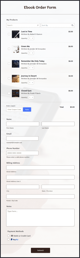 Ebook Order Form Template