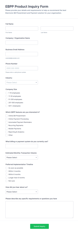 EBPP Product Inquiry Form Template