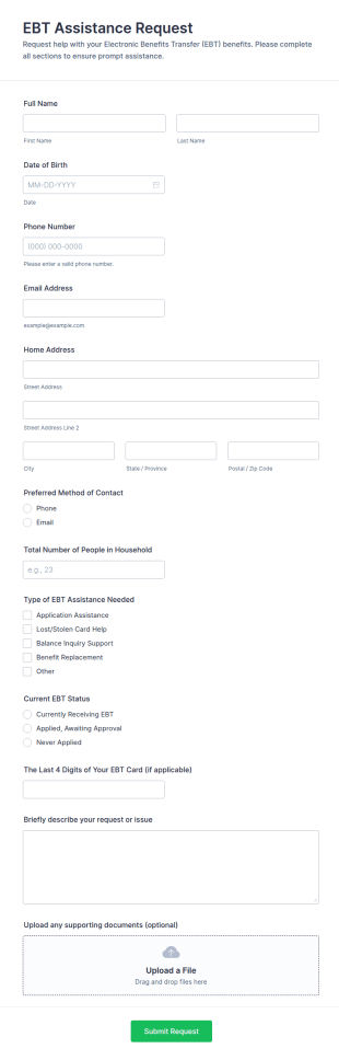 EBT Assistance Request Form Template
