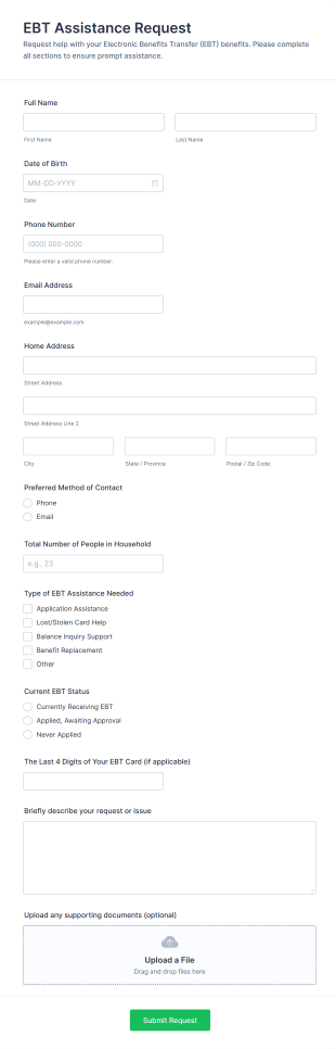 EBT Assistance Request Form Template