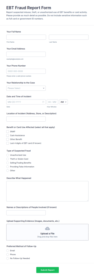 Ebt Fraud Report Form Template