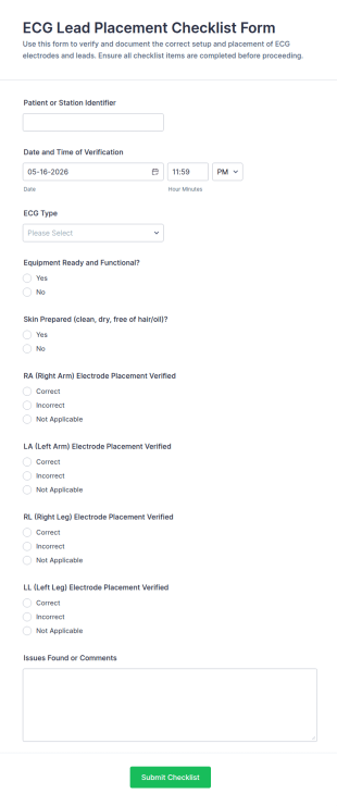 ECG Lead Placement Checklist Form Template