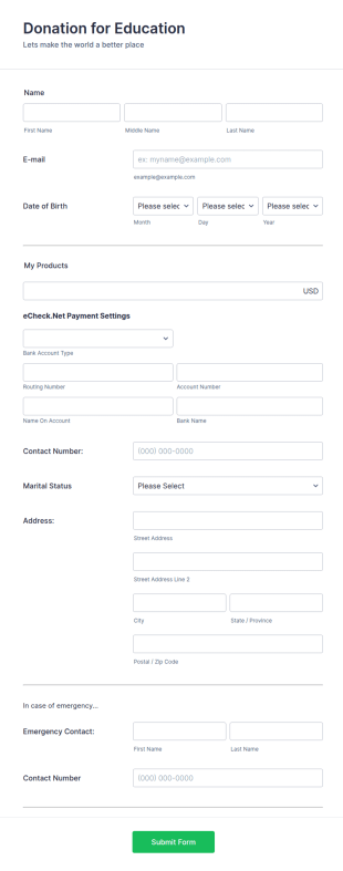 Donate For Education Using E.Check.Net Form Template