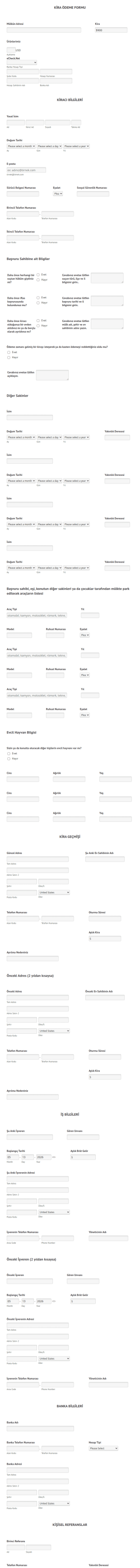ECheck.Net Kira Ödeme Form Şablonu