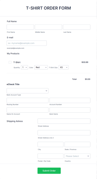 ECheck.Net T Shirt Order Form Template
