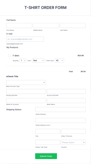 ECheck.Net T Shirt Order Form Template