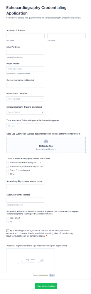 Echocardiography Credentialing Application Form Template