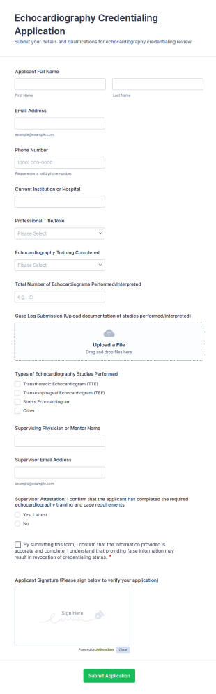 Echocardiography Credentialing Application Form Template
