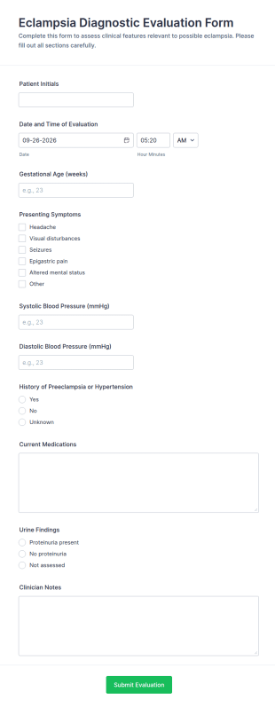 Eclampsia Diagnostic Evaluation Form Template