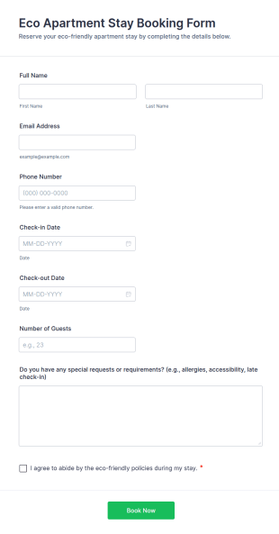 Eco Apartment Stay Booking Form Template