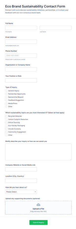 Eco Brand Sustainability Contact Form Template