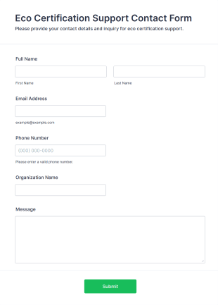 Eco Certification Support Contact Form Template