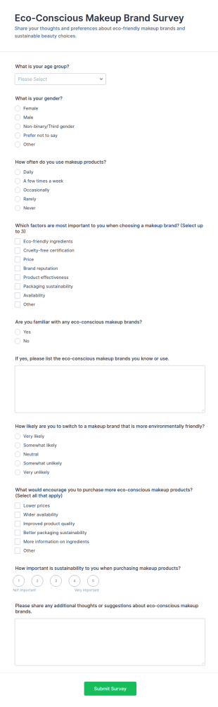 Eco Conscious Makeup Brand Survey Form Template
