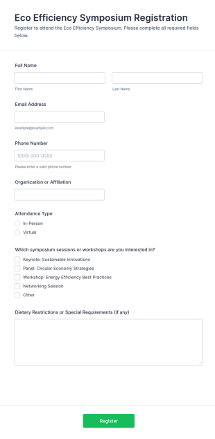 Eco Efficiency Symposium Registration Form Template