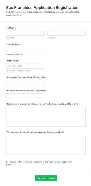 Eco Franchise Application Registration Form Template