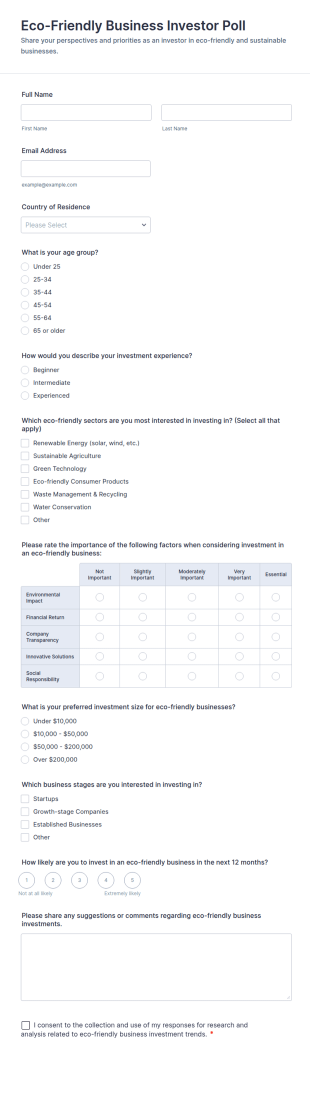 Eco Friendly Business Investor Poll Form Template