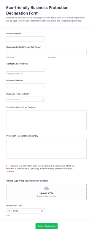 Eco Friendly Business Protection Declaration Form Template