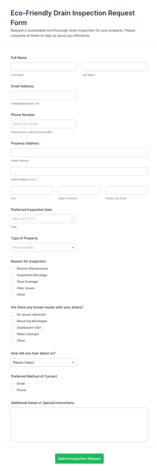 Eco Friendly Drain Inspection Request Form Template