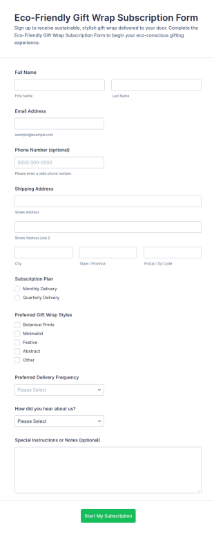 Eco Friendly Gift Wrap Subscription Sign Up Form Template