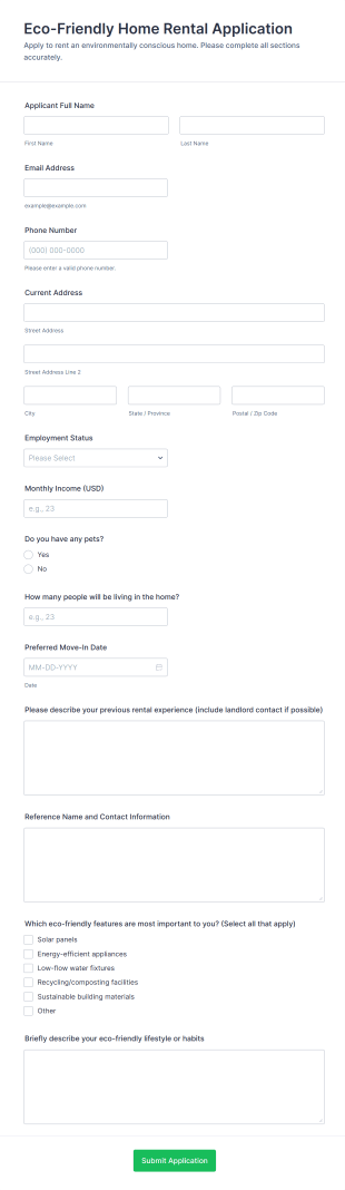 Eco Friendly Home Rental Application Form Template