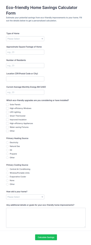 Eco Friendly Home Savings Calculator Form Template