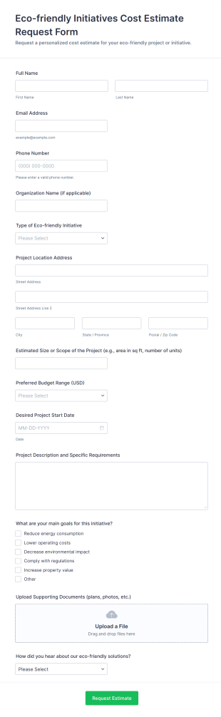 Eco Friendly Initiatives Cost Estimate Request Form Template