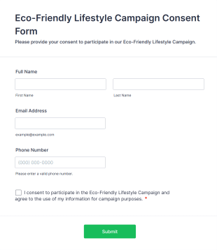 Eco Friendly Lifestyle Campaign Consent Form Template