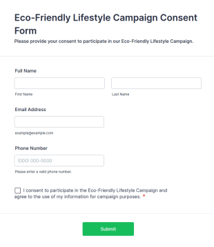 Eco Friendly Lifestyle Campaign Consent Form Template