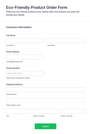 Eco Friendly Product Order Form Template