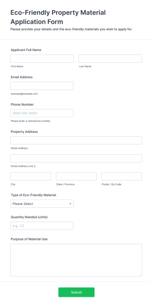 Eco Friendly Property Material Application Form Form Template