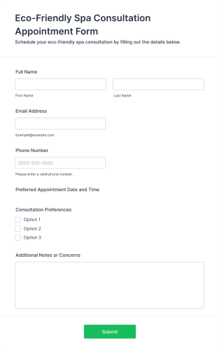 Eco Friendly Spa Consultation Appointment Form Template