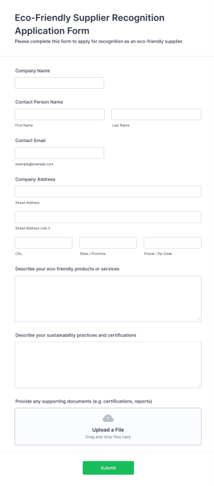 Eco Friendly Supplier Recognition Application Form Template