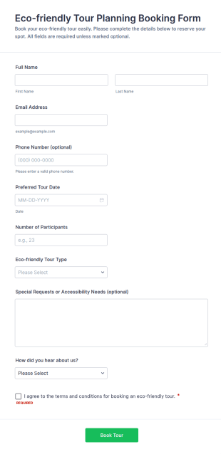 Eco Friendly Tour Planning Booking Form Template
