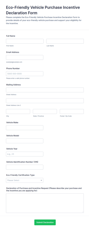 Eco Friendly Vehicle Purchase Incentive Declaration Form Template