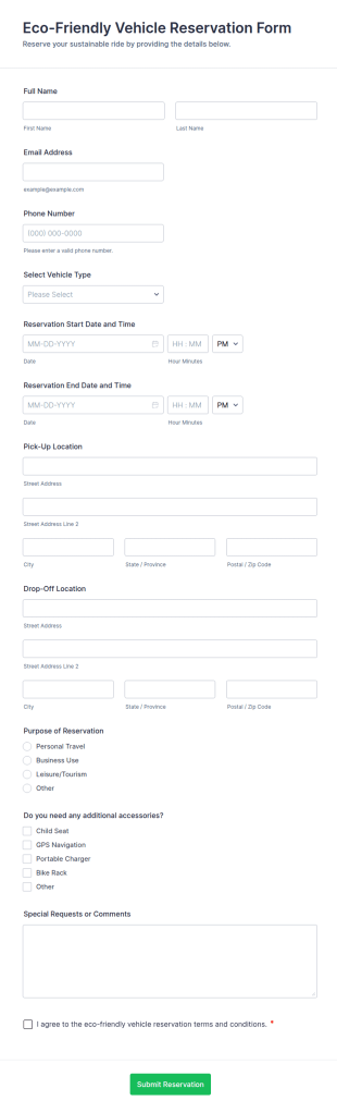 Eco Friendly Vehicle Reservation Form Template