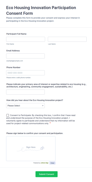 Eco Housing Innovation Participation Consent Form Template