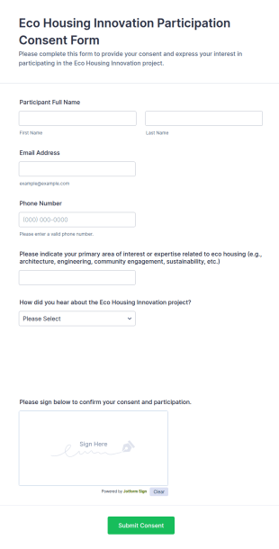 Eco Housing Innovation Participation Consent Form Template