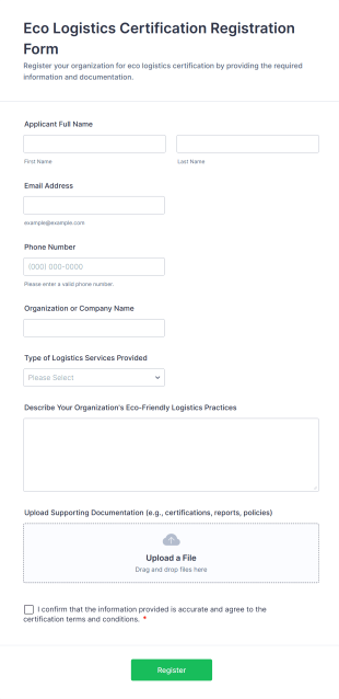Eco Logistics Certification Registration Form Form Template