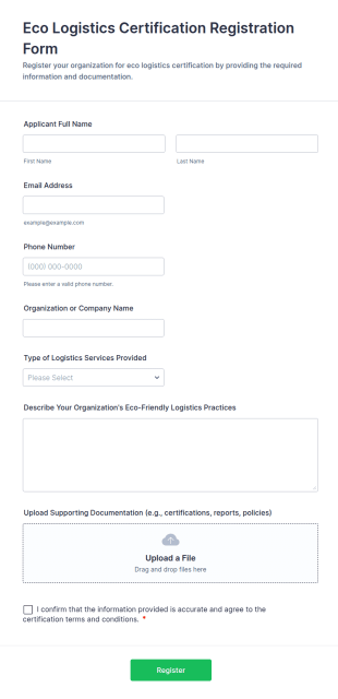Eco Logistics Certification Registration Form Template