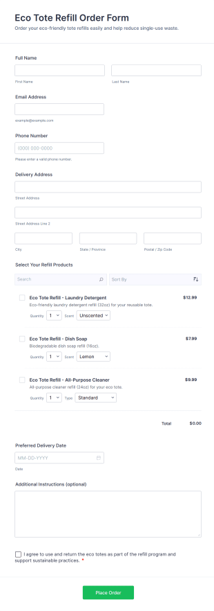 Eco Tote Refill Order Form Template