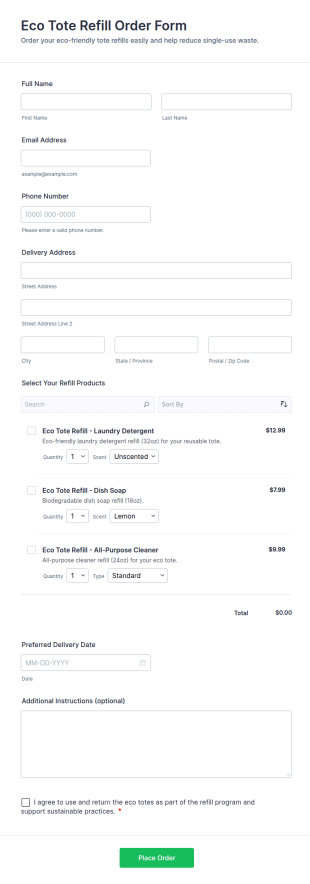 Eco Tote Refill Order Form Template